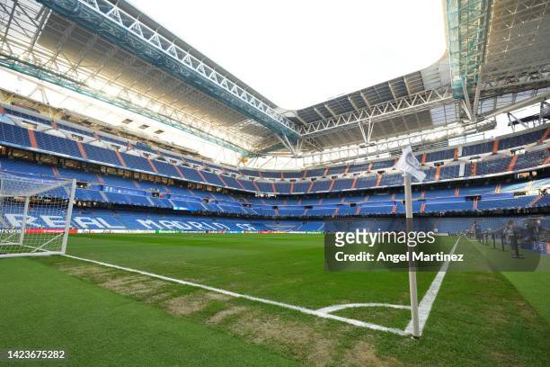 General view inside the stadium prior to the UEFA Champions League group F match between Real Madrid and RB Leipzig at Estadio Santiago Bernabeu on...