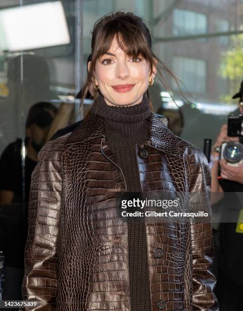 Actress Anne Hathawayis seen arriving to the Michael Kors Collection Spring/Summer 2023 Fashion Show during New York Fashion Week on September 14,...