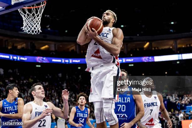 Rudy Gobert of France jumps during the FIBA EuroBasket 2022 quarterfinal match between France v Italy at EuroBasket Arena Berlin on September 14,...