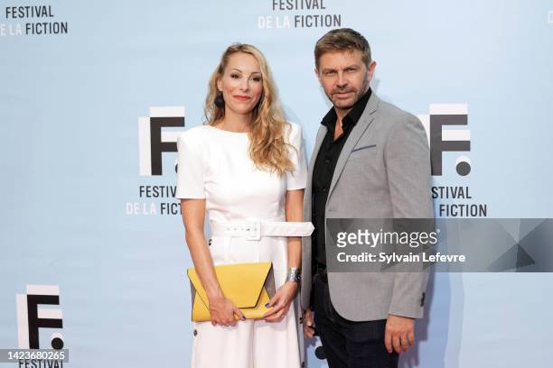 Julia Dorval and Aliocha Itovich attend the photocall of the opening Ceremony during the La Rochelle Fiction Festival on September 13, 2022 in La...