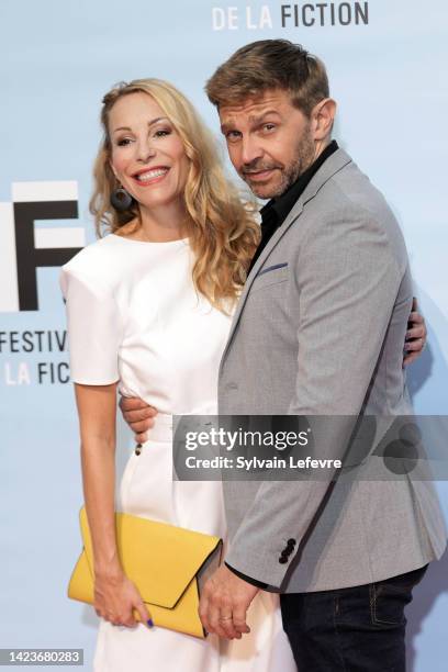 Julia Dorval and Aliocha Itovich attend the photocall of the opening Ceremony during the La Rochelle Fiction Festival on September 13, 2022 in La...