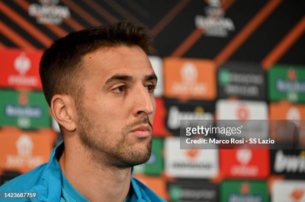 Matias Vecino of SS Lazio looks on during the press conference at the MCH arena on September 14, 2022 in Herning, Denmark.