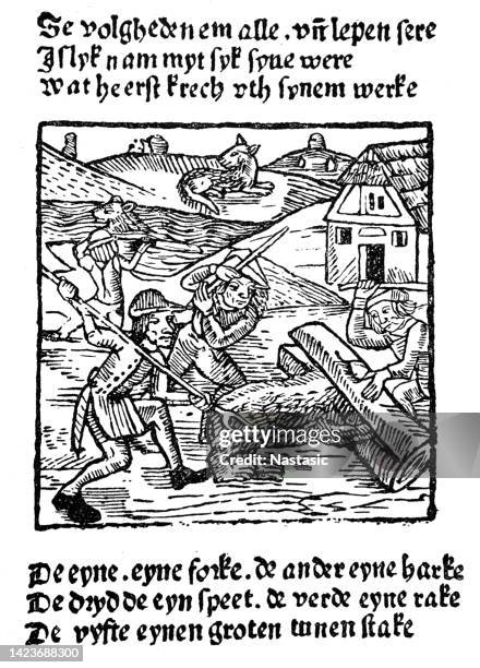 stockillustraties, clipart, cartoons en iconen met reynke de vos is regarded as one of the highlights of german literature and the greatest of the beast epics - circa 15th century
