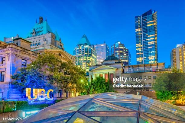 robson square downtown vancouver bc canada night - vancouver art gallery stock pictures, royalty-free photos & images