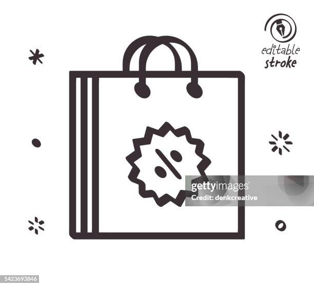 verspielte linienillustration für das einkaufserlebnis - reusable shopping bag drawing stock-grafiken, -clipart, -cartoons und -symbole