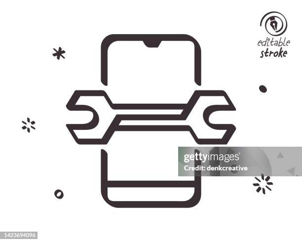 playful line illustration for phone repair - phone line icon stock illustrations