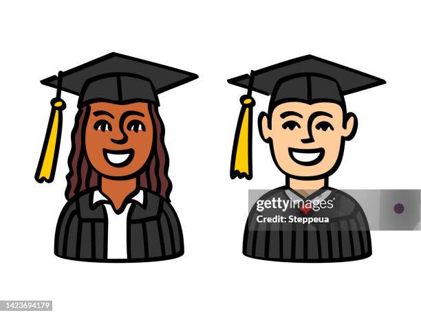 graduated students. doodle style vector illustration - college alumni stock illustrations
