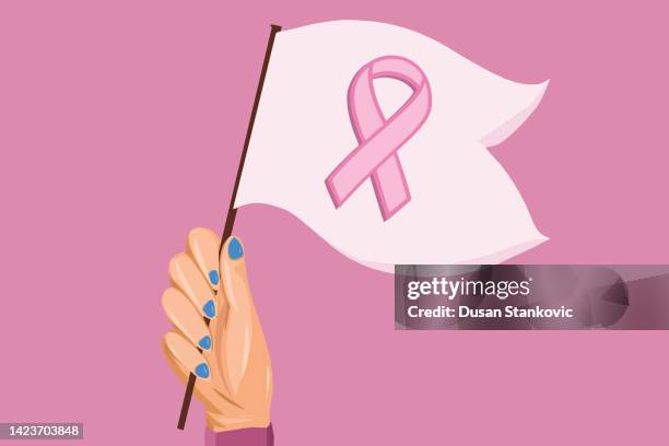 illustrations, cliparts, dessins animés et icônes de drapeau de la sensibilisation au cancer du sein - cellule cancéreuse