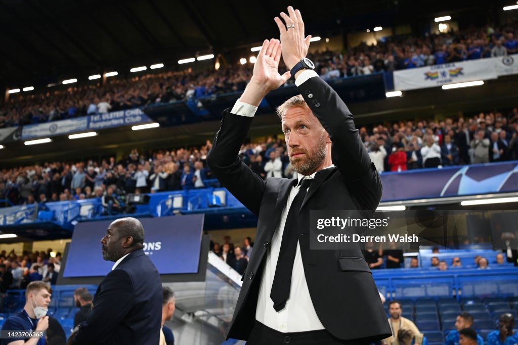 Graham Prior Graham Potter, Manager of Chelsea applauds the fans prior to the UEFA ...