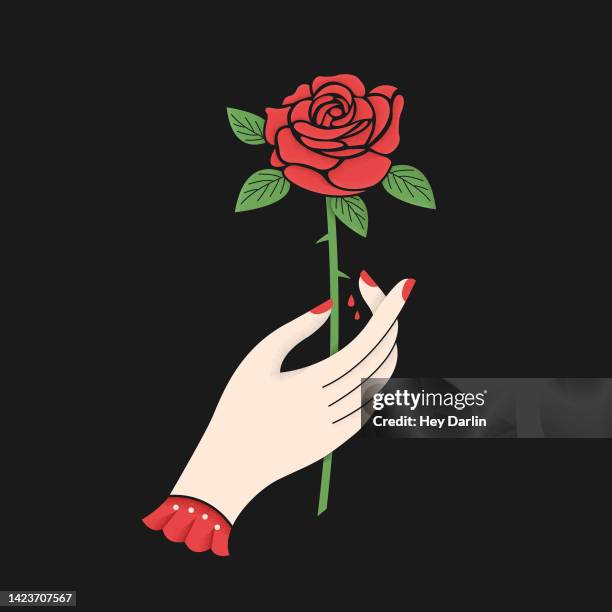 rose hand - rose with thorns stock illustrations