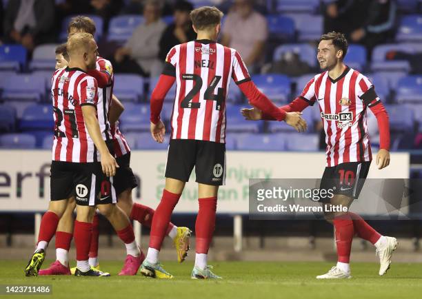 Patrick Roberts of Sunderland celebrates scoring his second goal during the Sky Bet Championship between Reading and Sunderland at Select Car Leasing...