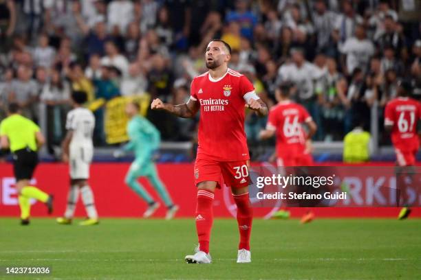 Nicolas Otamendi of SL Benfica celebrates a goal scored by Joao Mario of SL Benfica during the UEFA Champions League group H match between Juventus...