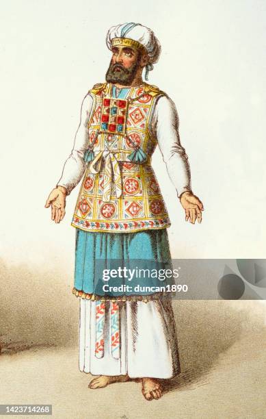 ilustraciones, imágenes clip art, dibujos animados e iconos de stock de sumo sacerdote judío en vestimenta, cercano oriente, moda del mundo antiguo - antiguo-testamento