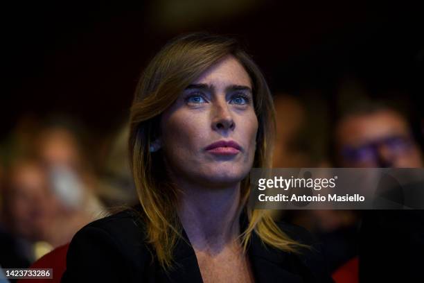Italian Deputy Maria Elena Boschi attends a political meeting organized by “Azione” and “Italia Viva political parties as part of the campaign for...