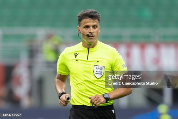 Jesus Gil Manzano, referee of the match looks on during the UEFA Champions League group E match between AC Milan and Dinamo Zagreb at Giuseppe Meazza...