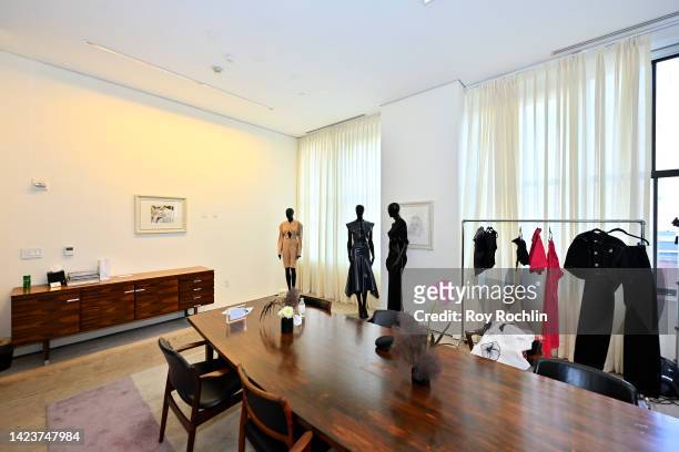 View of the Kwame Adusei collection on display at the Black in Fashion Council Discovery Showrooms, Presented by Mailchimp at NYFW: The Shows 2022 on...