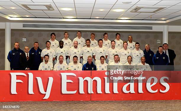 The Durham team pose in their Championship kit during the Durham CCC photocall at The Riverside on April 3, 2012 in Chester-le-Street, England.