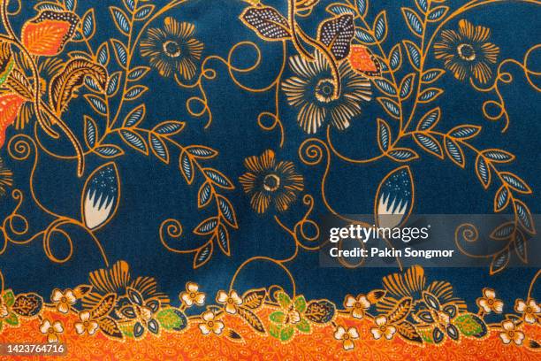 full frame thai silk traditional motif textile and texture background. - batik indonesia stockfoto's en -beelden