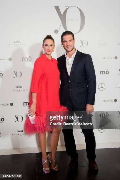 Nuria Fergo and Juan Pablo Lauro attend the 'YO DONA Party at Mercedes Benz Fashion Week Madrid at Thompson Madrid on September 14, 2022 in Madrid,...