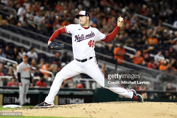 Patrick Corbin of the Washington Nationals pitches in the third inning during the baseball game against the Baltimore Orioles at Nationals Parks on...