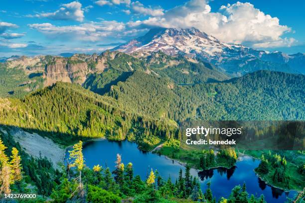 monte rainier washington usa lago eunice - estado de washington fotografías e imágenes de stock