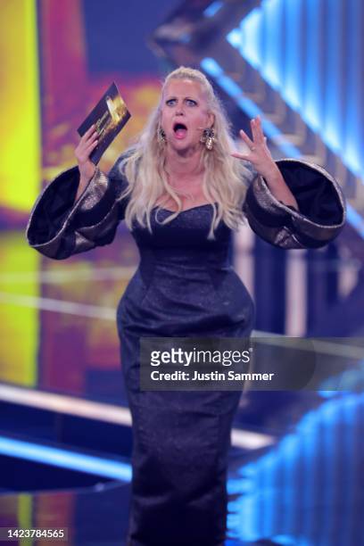 Barbara Schöneberger is seen on stage during the German Television Award at MMC Studios on September 14, 2022 in Cologne, Germany.