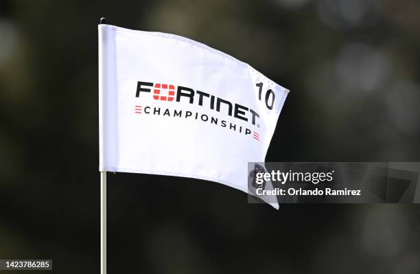 Detail view of the flag on the 10th hole prior to the Fortinet Championship at Silverado Resort and Spa North course on September 14, 2022 in Napa,...