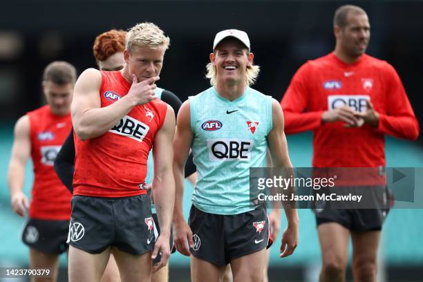 Isaac Heeney of the Swans poses during a Sydney Swans AFL training session at Sydney Cricket Ground on September 15, 2022 in Sydney, Australia.
