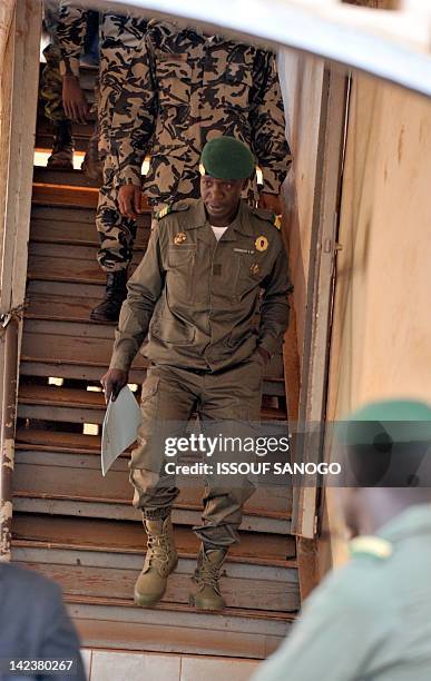Malian junta leader captain Amadou Sanogo arrives for a declaration on April 3, 2012 at the Kati military camp near Bamako. Mali's under-fire junta...