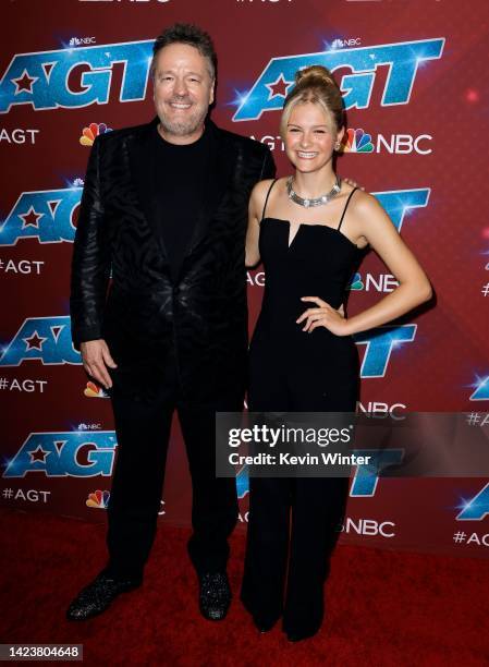 Terry Fator and Darci Lynne attend the red carpet for "America's Got Talent" Season 17 Finale at Sheraton Pasadena Hotel on September 14, 2022 in...