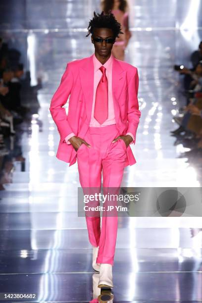 Model walks the runway at the Tom Ford fashion show during New York Fashion Week: The Shows at Skylight on Vesey on September 14, 2022 in New York...