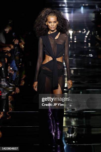 Model Liya Kebede walks the runway at the Tom Ford fashion show during New York Fashion Week: The Shows at Skylight on Vesey on September 14, 2022 in...