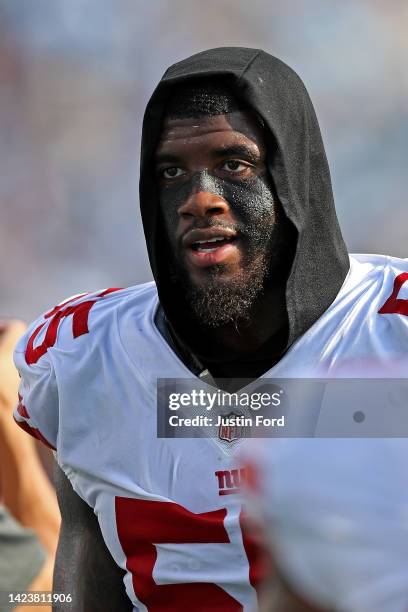 Jihad Ward of the New York Giants during the game against the Tennessee Titans at Nissan Stadium on September 11, 2022 in Nashville, Tennessee.