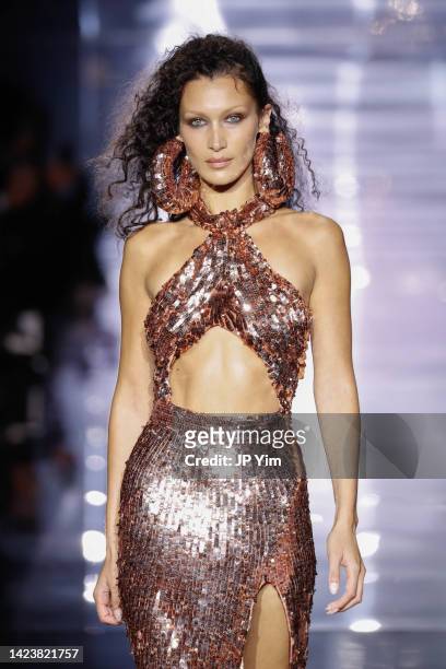 Bella Hadid walks the runway at the Tom Ford fashion show during September 2022 New York Fashion Week: The Shows at Skylight on Vesey on September...