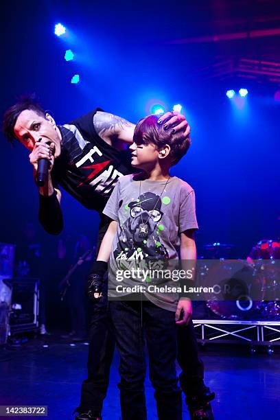 Vocalist Jay Gordon of Orgy and son Jax Gordon-Plank perform at the Observatory on March 23, 2012 in Santa Ana, California.