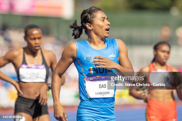 Hima Das of India runs in the women's 200m heats during the athletics on day seven of the Birmingham 2022 Commonwealth Games at Alexander Stadium on...