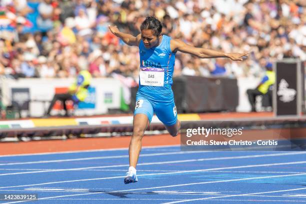 Hima Das of India runs in the women's 200m heats during the athletics on day seven of the Birmingham 2022 Commonwealth Games at Alexander Stadium on...