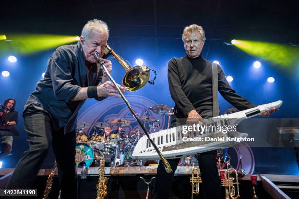 Musicians James Pankow and Robert Lamm of Chicago perform on stage at Humphreys Concerts By the Bay on September 14, 2022 in San Diego, California.