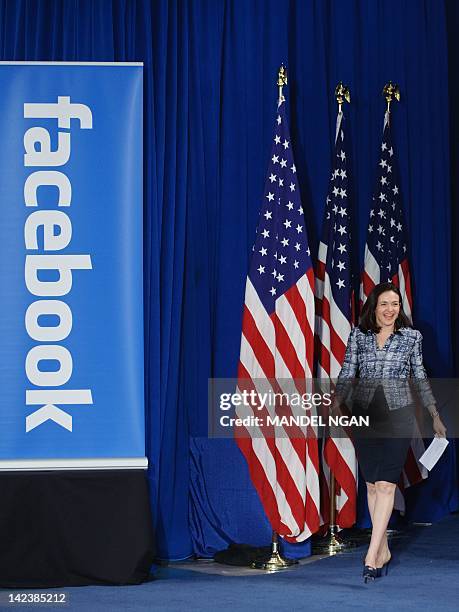 Facebook Chief Operating Officer Sheryl Sandberg arrives to attend a town hall meeting with US President Barack Obama April 20, 2011 at Facebook...