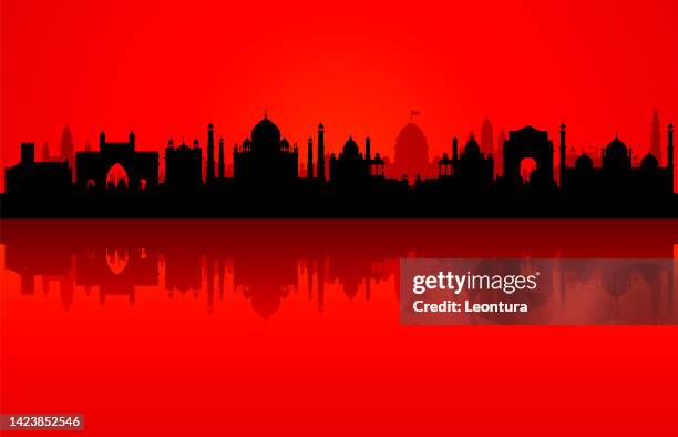 stockillustraties, clipart, cartoons en iconen met indian skyline silhouette (all buildings are complete and moveable) - jama masjid delhi