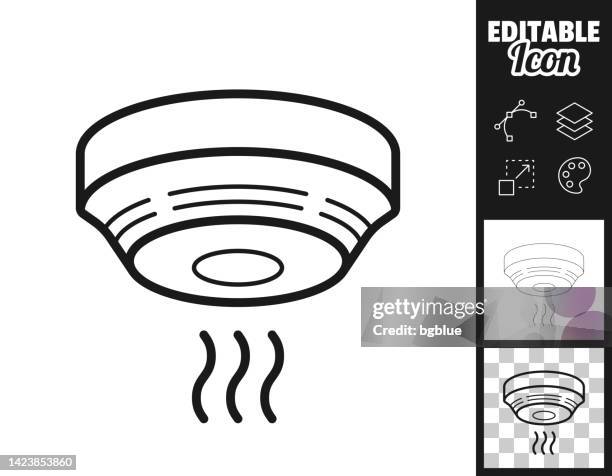 ilustraciones, imágenes clip art, dibujos animados e iconos de stock de detector de humo. icono para el diseño. fácilmente editable - smoke-detector-with-smoke