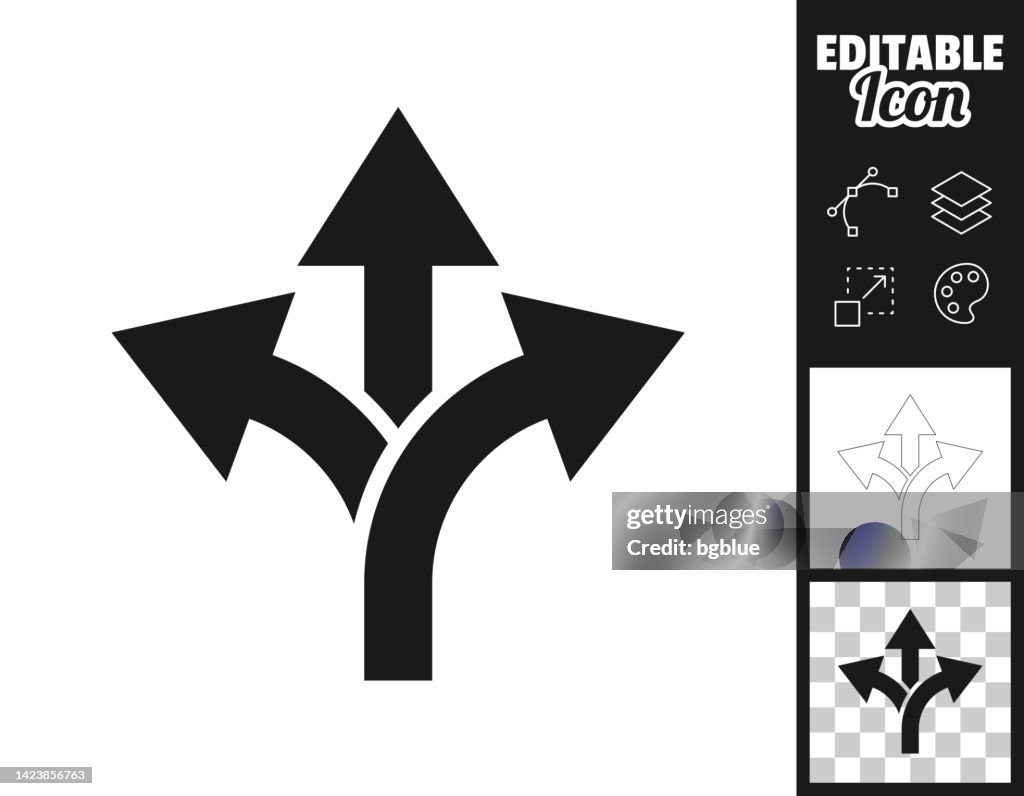 Three way direction arrow. Icon for design. Easily editable