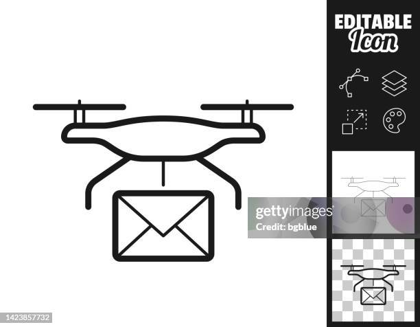 delivery drone with mail. icon for design. easily editable - helicopter hovering stock illustrations