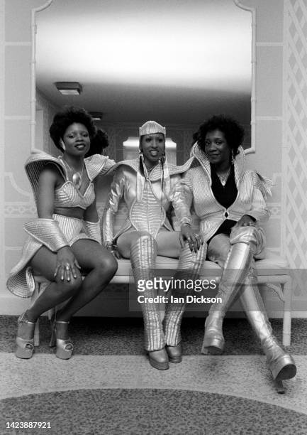 Labelle group portrait at the Cumberland Hotel, Marble Arch, London 1975.