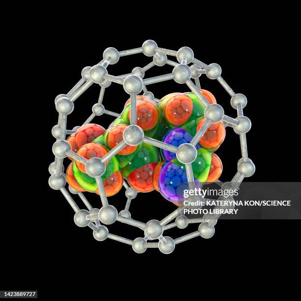 ilustraciones, imágenes clip art, dibujos animados e iconos de stock de nanoparticles in drug delivery, conceptual illustration - fullereno