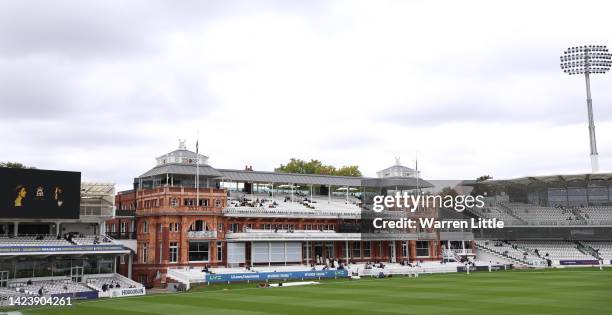 Tribute to Her Majesty Queen Elizabeth II, who passed away at Balmoral Castle on September 8, 2022 is shown on the large screen as Middlesex prepare...