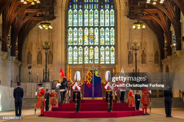 Queen Elizabeth II lies-in State in an empty Palace of Westminster Hall ahead of the public being allowed in to pay their respects to the late Queen...