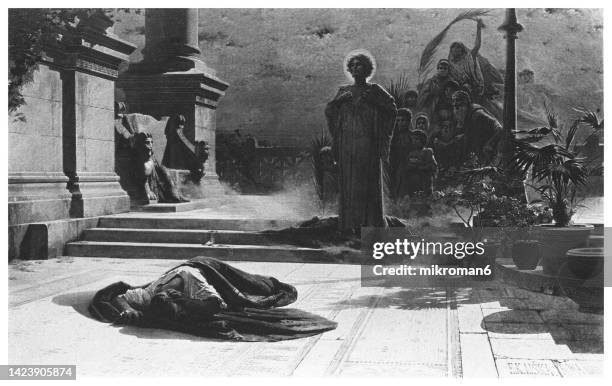 old engraved illustration of christian martyrs, victims of galerius - art for social justice stock pictures, royalty-free photos & images