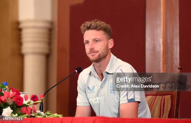 England captain Jos Buttler speaks to the press ahead of England's IT20 Series against Pakistan in Karachi, Pakistan on September 15, 2022 in...