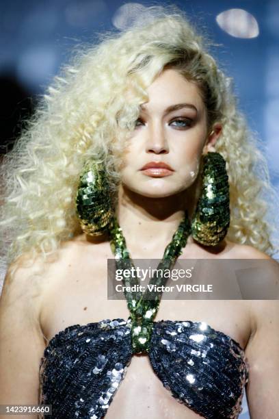 Gigi Hadid walks the runway during the Tom Ford Ready to Wear Spring/Summer 2023 fashion show as part of the New York Fashion Week on September 14,...